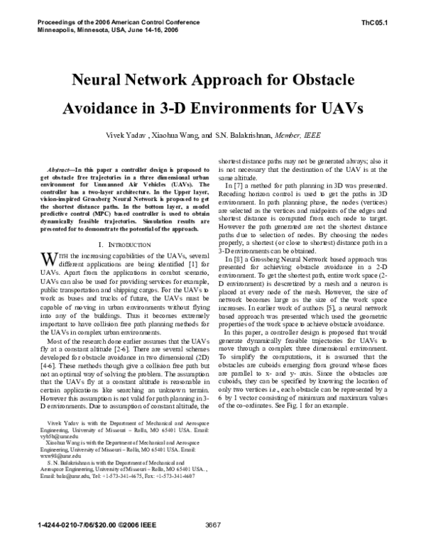 (PDF) Neural network approach for obstacle avoidance in 3-D ...