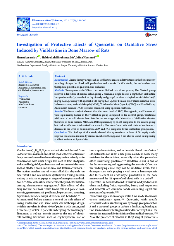 (PDF) Investigation of Protective Effects of Quercetin on Oxidative ...
