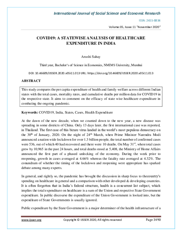 (PDF) COVID19: A Statewise Analysis of Healthcare Expenditure in India
