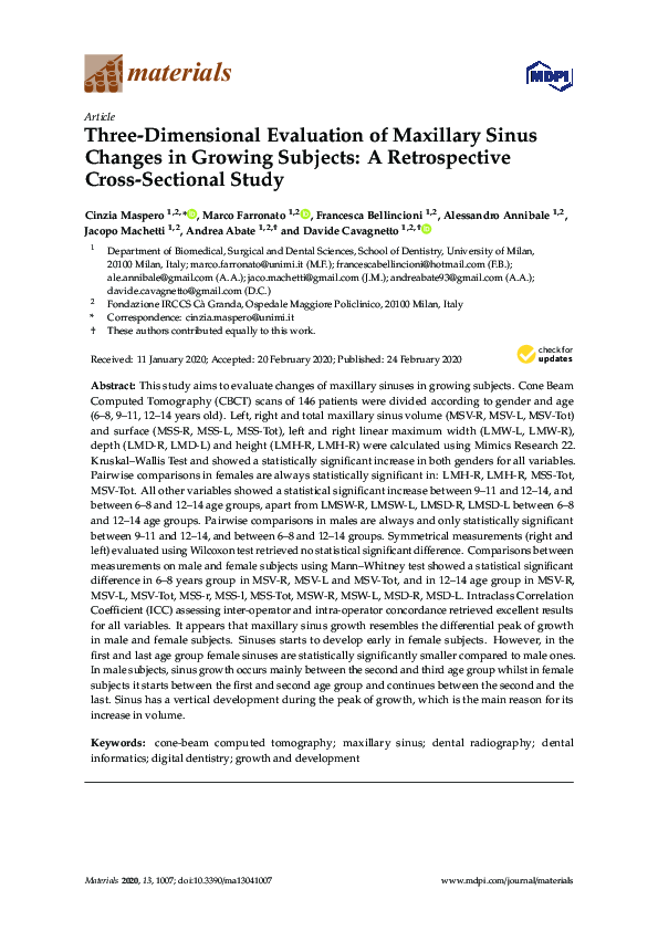 (PDF) Three-Dimensional Evaluation of Maxillary Sinus Changes in ...