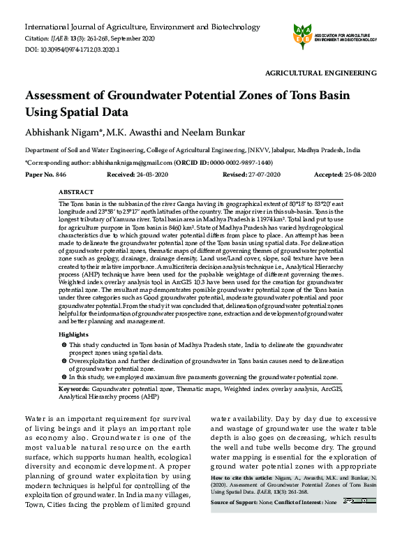 (PDF) Assessment of Groundwater Potential Zones of Tons Basin Using ...