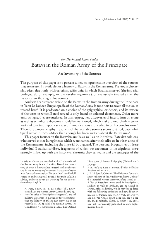 (PDF) Batavi in the Roman Army of the Principate
