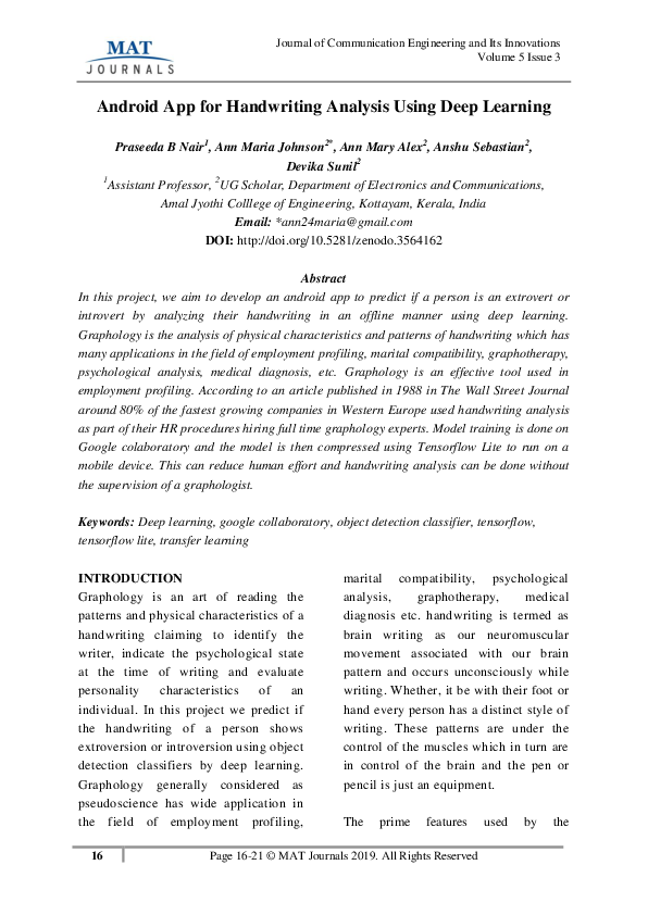 (PDF) Android App for Handwriting Analysis Using Deep Learning