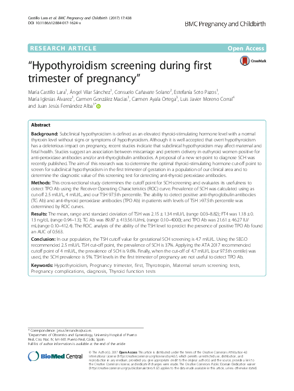 (PDF) Hypothyroidism screening during first trimester of pregnancy