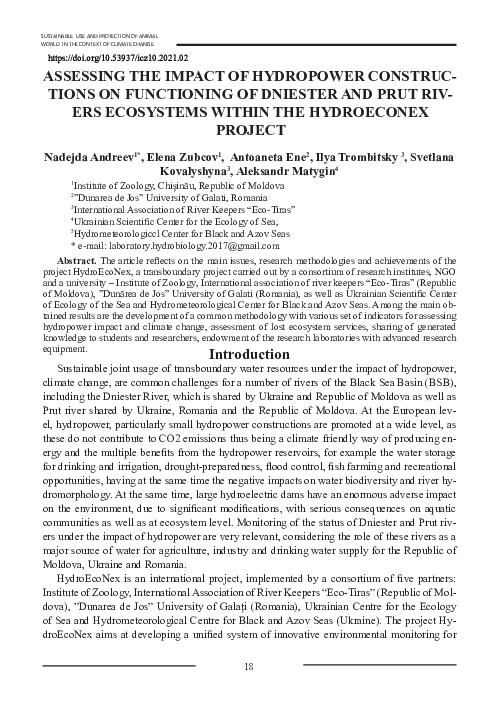 (PDF) Assessing the impact of hydropower constructions on functioning ...