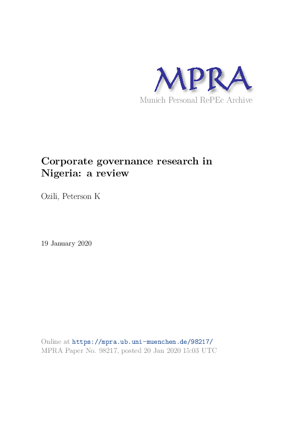 (PDF) Corporate Governance Research in Nigeria: A Review