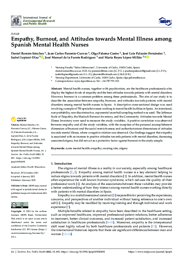 (PDF) Empathy, Burnout, and Attitudes towards Mental Illness among ...