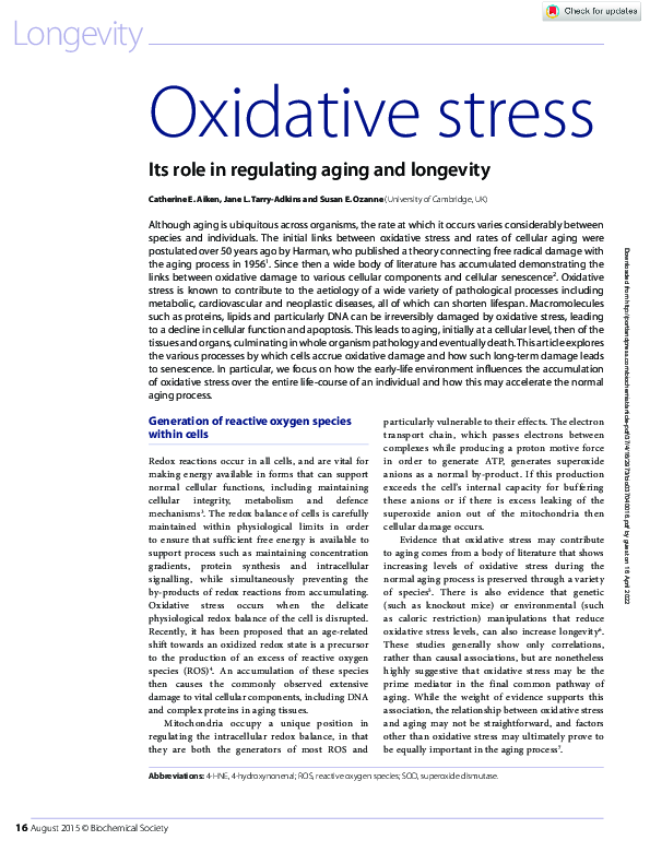 (PDF) Oxidative stress: Its role in regulating aging and longevity