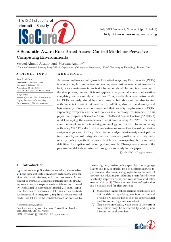 (PDF) A Semantic-Aware Role-Based Access Control Model for Pervasive ...