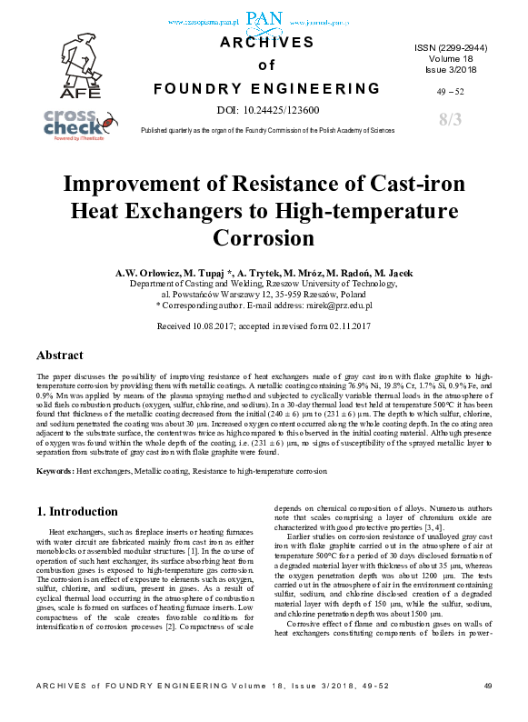 (PDF) Improvement of Resistance of Castiron Heat Exchangers to High