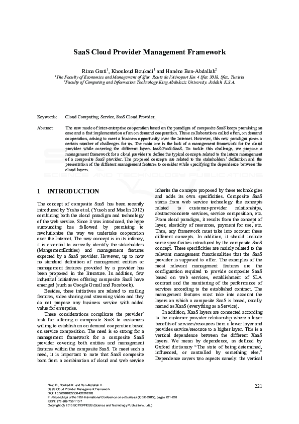 (PDF) SaaS Cloud Provider Management Framework