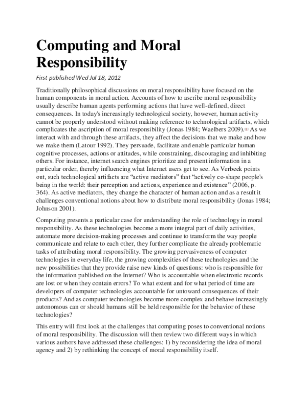 (PDF) Computing and moral responsibility