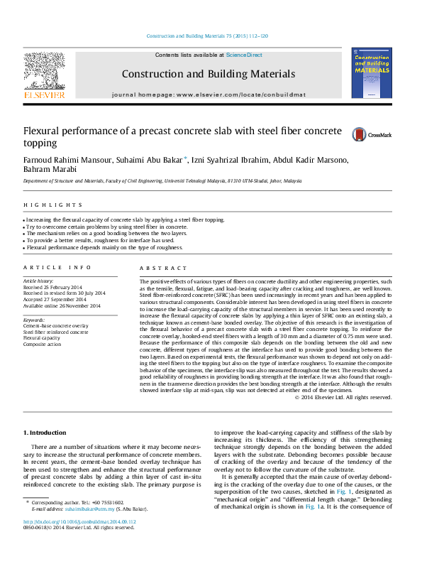 (PDF) Flexural performance of a precast concrete slab with steel fiber ...