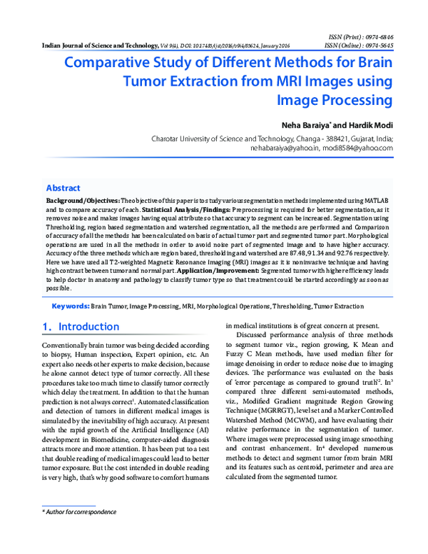 (PDF) Comparative Study of Different Methods for Brain Tumor Extraction ...