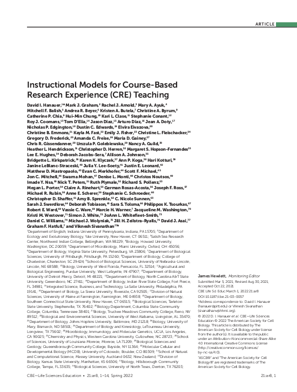 (PDF) Instructional Models for Course-Based Research Experience (CRE ...