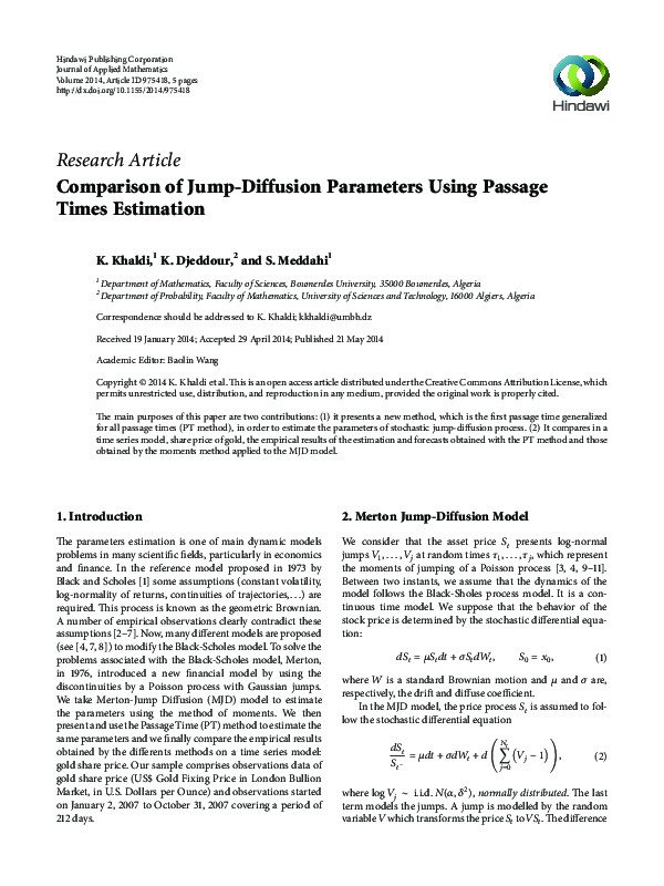 (PDF) Comparison of Jump-Diffusion Parameters Using Passage Times ...