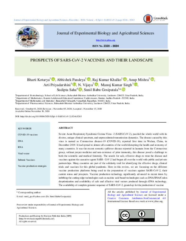 (PDF) PROSPECTS OF SARS-CoV-2 VACCINES AND THEIR LANDSCAPE