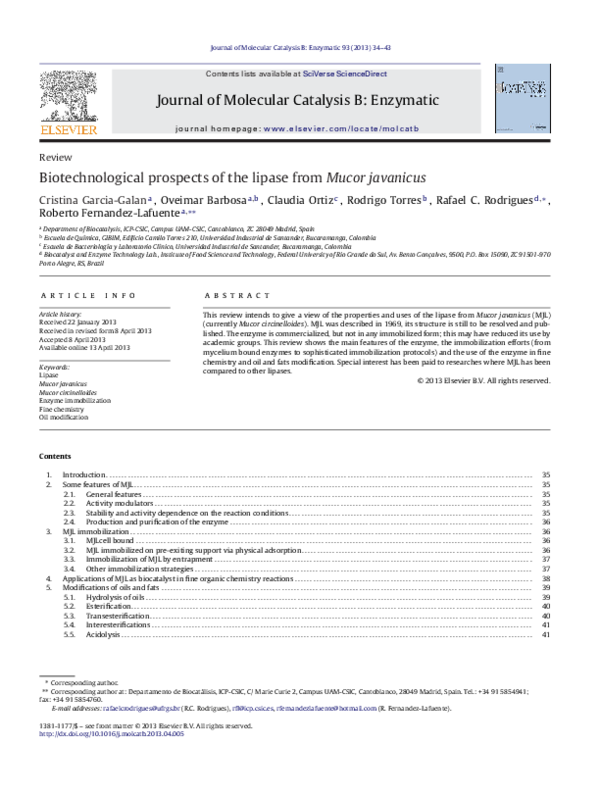 (PDF) Biotechnological prospects of the lipase from Mucor javanicus