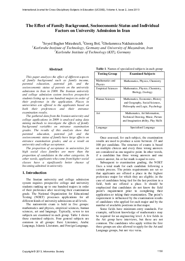 (PDF) The Effect of Family Background, Socioeconomic Status and ...