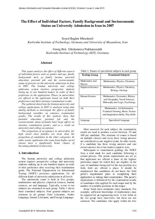(PDF) The Effect of Individual Factors, Family Background and ...