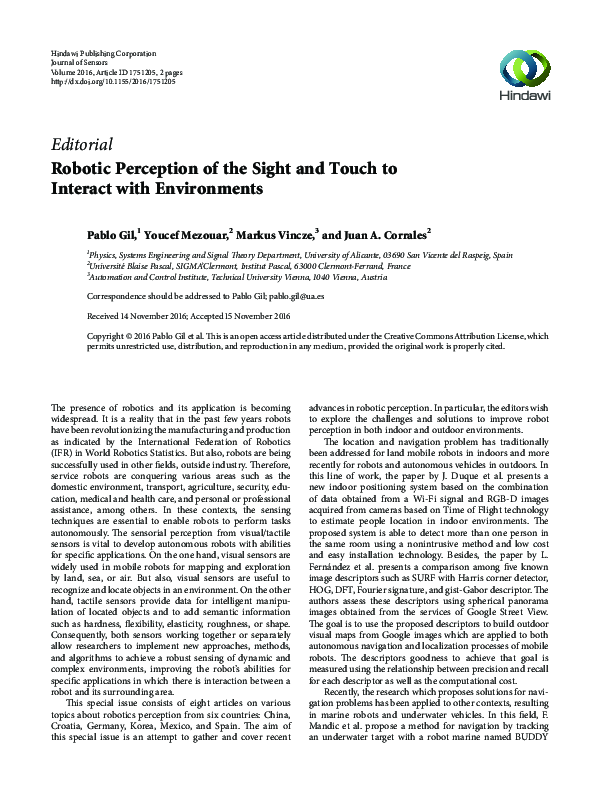 (PDF) Robotic Perception of the Sight and Touch to Interact with ...