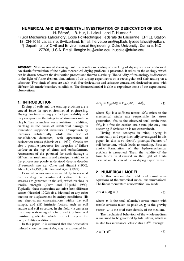 (PDF) Numerical and experimental investigation of desiccation of soil