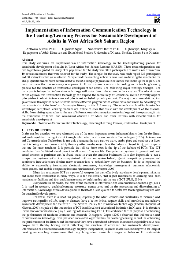 (PDF) Implementation of Information Communication Technology in the ...