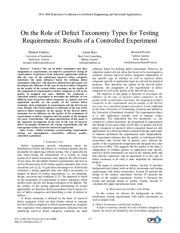 (PDF) On the Role of Defect Taxonomy Types for Testing Requirements ...
