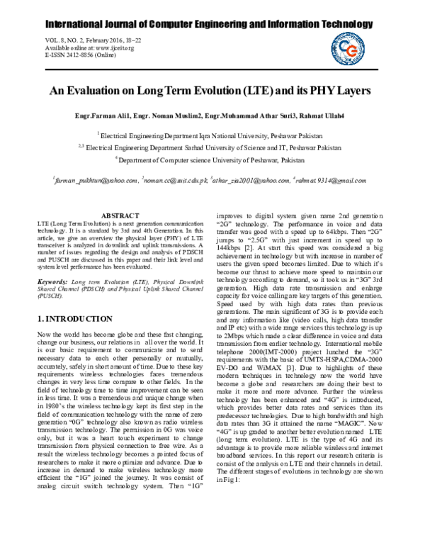 (PDF) An Evaluation on Long Term Evolution (LTE) and its PHY Layers