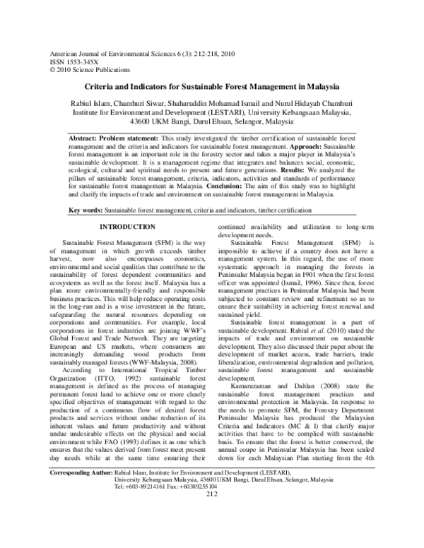 (PDF) Criteria and Indicators for Sustainable Forest Management in Malaysia