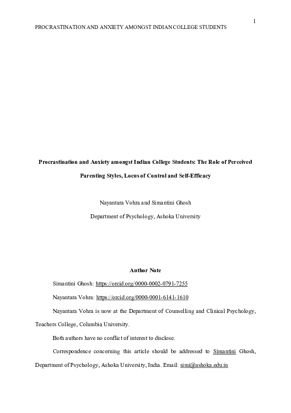 (PDF) Procrastination and Anxiety among Indian college students: The ...