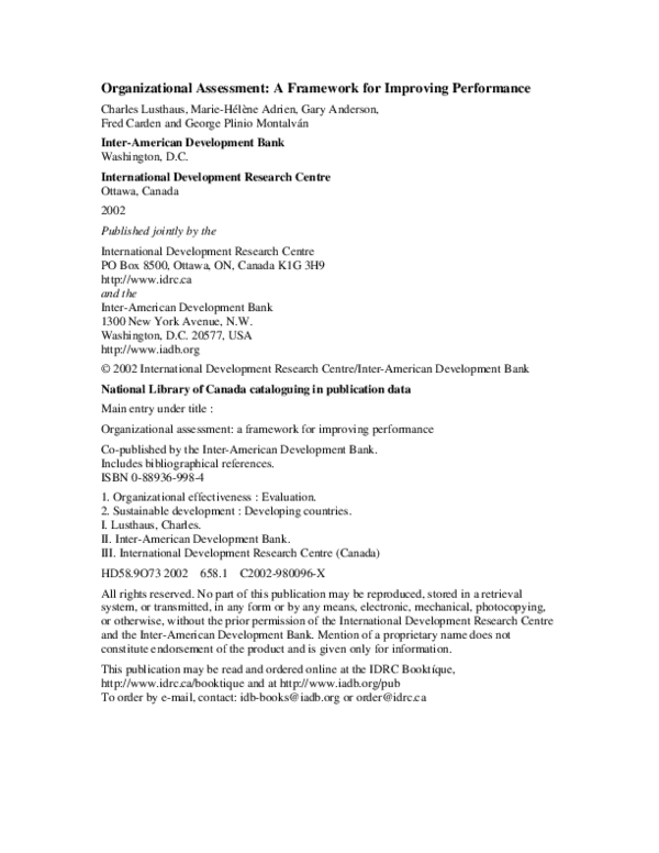 (PDF) Organizational Assessment: A Framework for Improving Performance