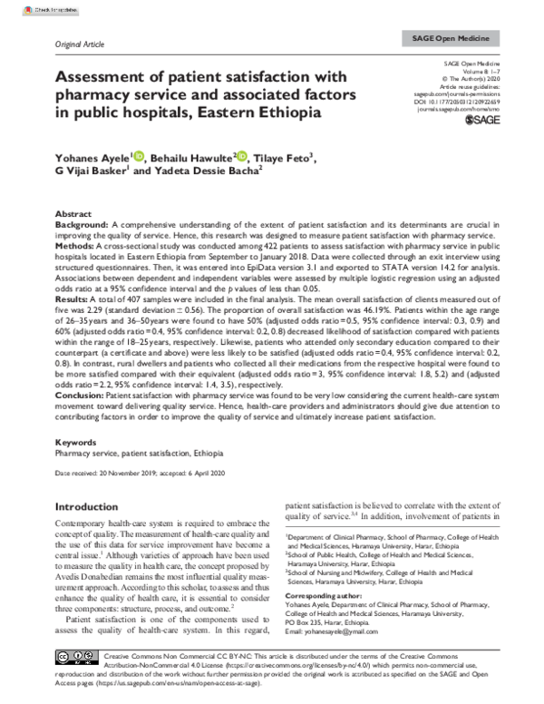 (PDF) Assessment of patient satisfaction with pharmacy service and ...