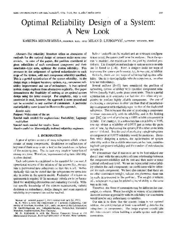 (PDF) Optimal Reliability Design of a System: A New Look