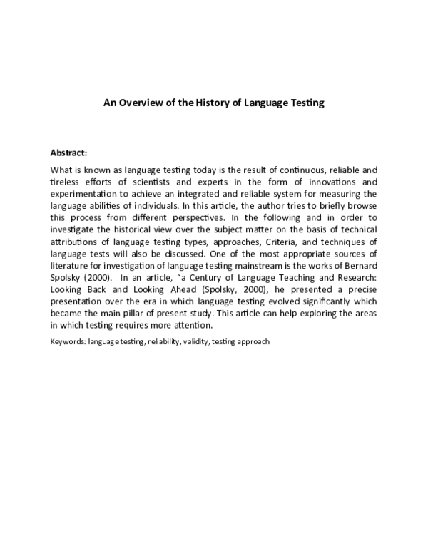  DOC An Overview Of The History Of Language Testing Hamed Khosravan Academia edu