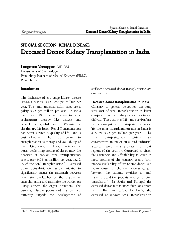 (PDF) Deceased Donor Kidney Transplantation in India