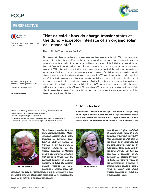 (PDF) Hot or cold": how do charge transfer states at the donor-acceptor ...