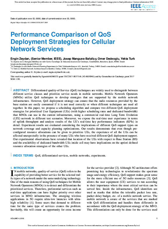 (PDF) Performance Comparison of QoS Deployment Strategies for Cellular ...