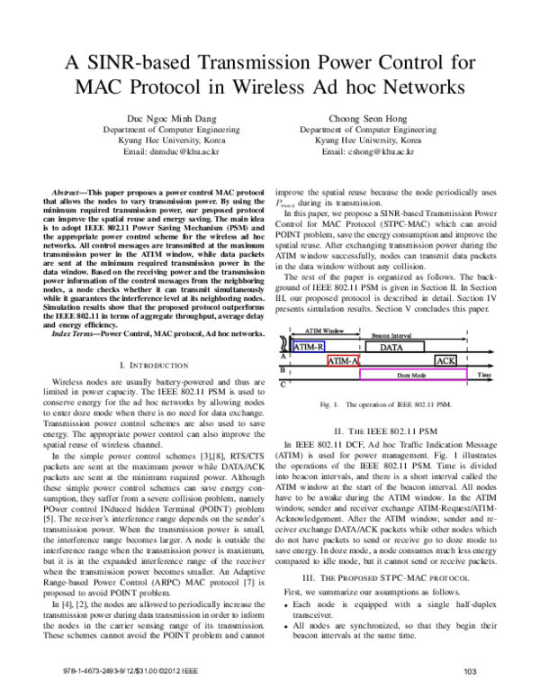 (PDF) A SINR-based transmission power control for MAC protocol in ...