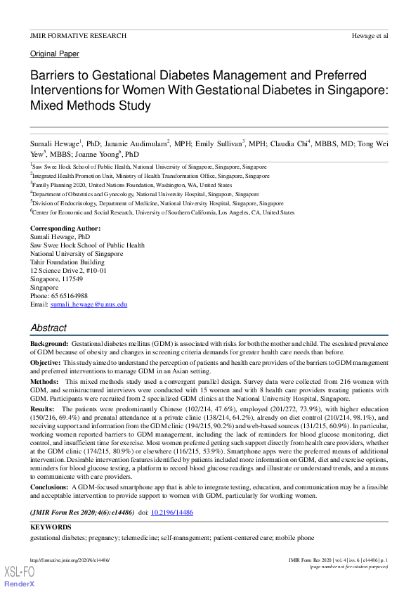 (PDF) Barriers to Gestational Diabetes Management and Preferred ...