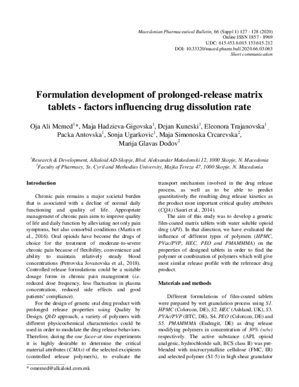 (PDF) Formulation development of prolonged-release matrix tablets ...