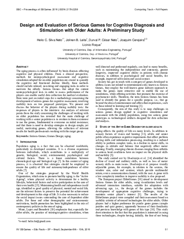 (PDF) Design and Evaluation of Serious Games for Cognitive Diagnosis ...