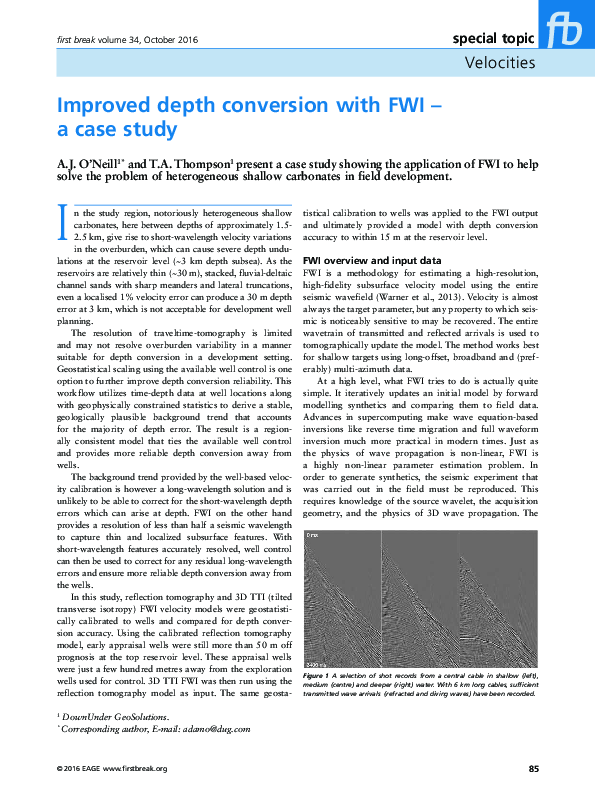 (PDF) Improved depth conversion with FWI - a case study