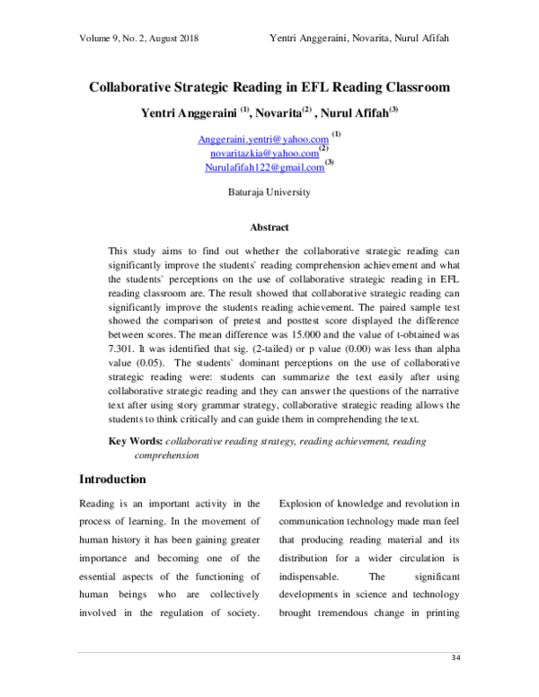 (PDF) Collaborative Strategic Reading in EFL Reading Classroom
