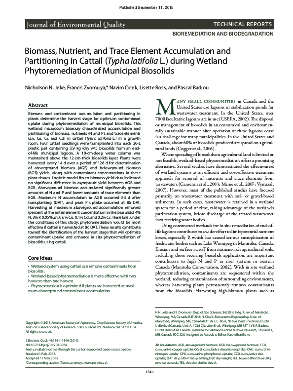 (PDF) Biomass, Nutrient, and Trace Element Accumulation and ...