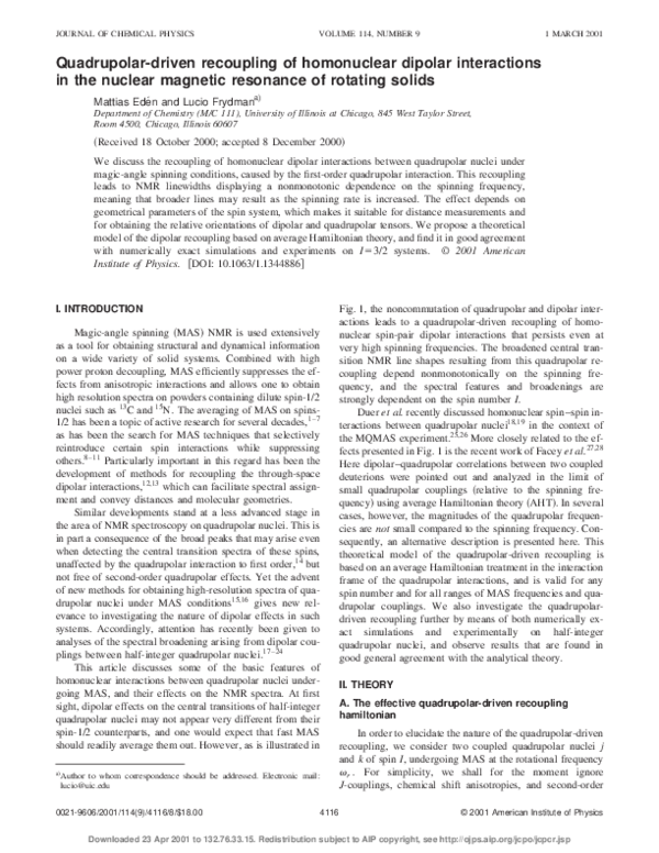 (PDF) Quadrupolar-driven recoupling of homonuclear dipolar interactions ...