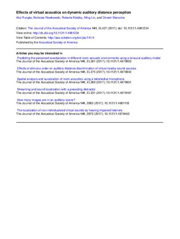 (PDF) Effects of virtual acoustics on dynamic auditory distance perception
