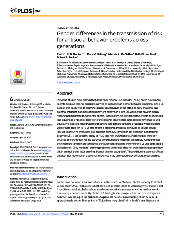 (PDF) Gender differences in the transmission of risk for antisocial ...