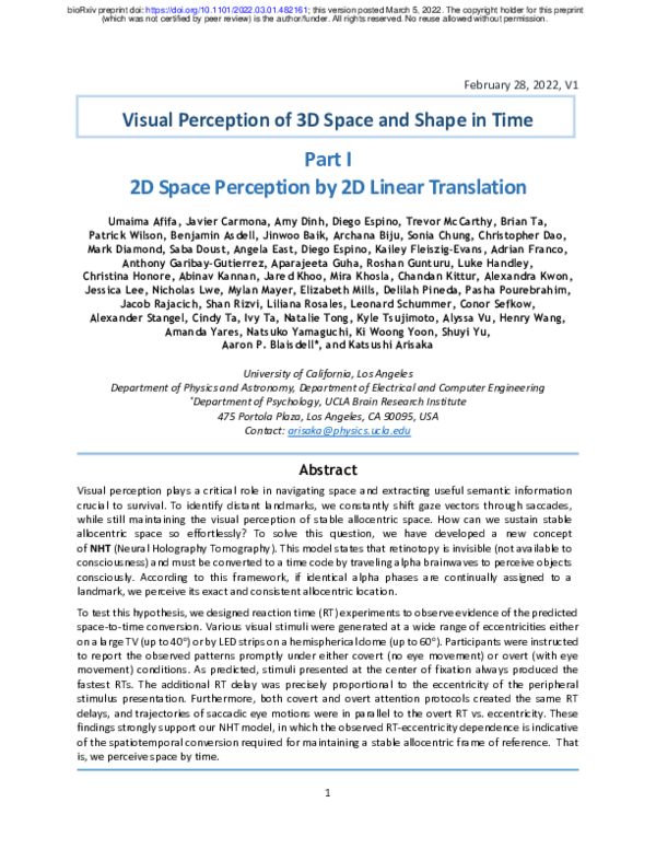 (PDF) Visual Perception of 3D Space and Shape in Time - Part I: 2D ...