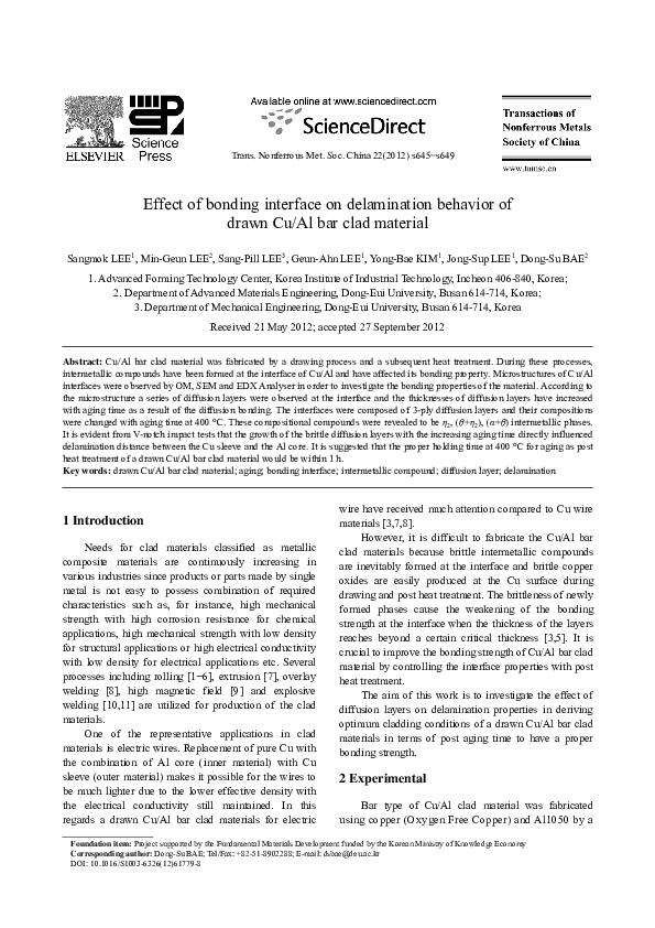 (PDF) Effect of bonding interface on delamination behavior of drawn Cu ...